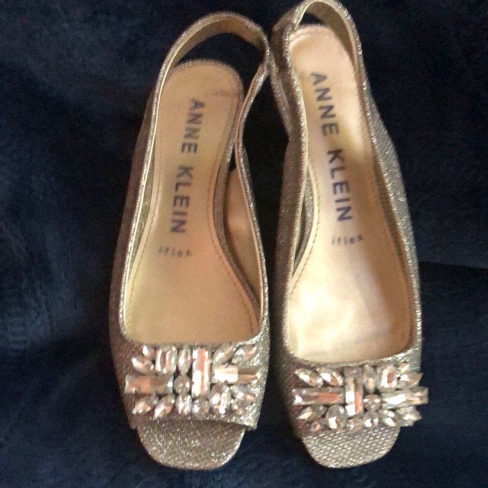 Anne Klein iflex sling back open toe Silver Rhine Stone slip on Shoes 6M